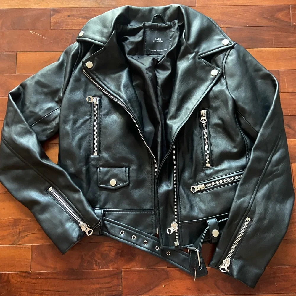 Zara vegan “leather” motto style jacket - Picture 1 of 2